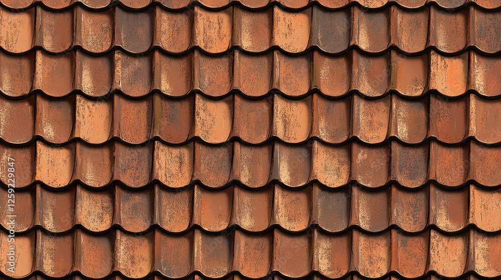 Close-Up View of Rustic Terracotta Roof Tiles in Warm Earth Tones Close-Up View of Rustic Terracotta Roof Tiles in Warm Earth Tones