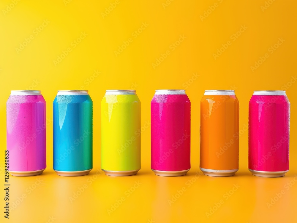 Vibrant Carbonated Drinks in Cans with Colorful Labels Vibrant Carbonated Drinks in Cans with Colorful Labels