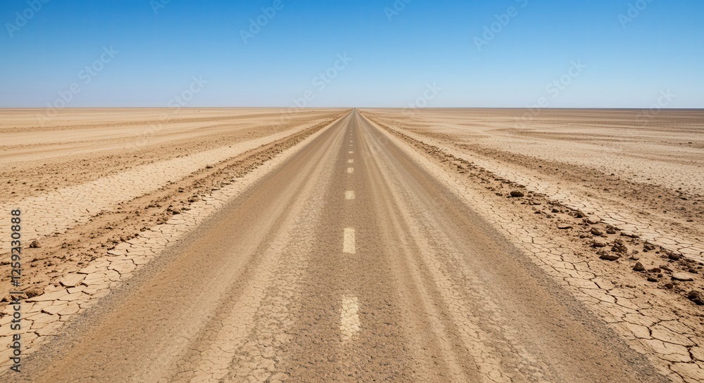 Driving Through Endless Desert Road with Blue Sky Landscape Driving Through Endless Desert Road with Blue Sky Landscape