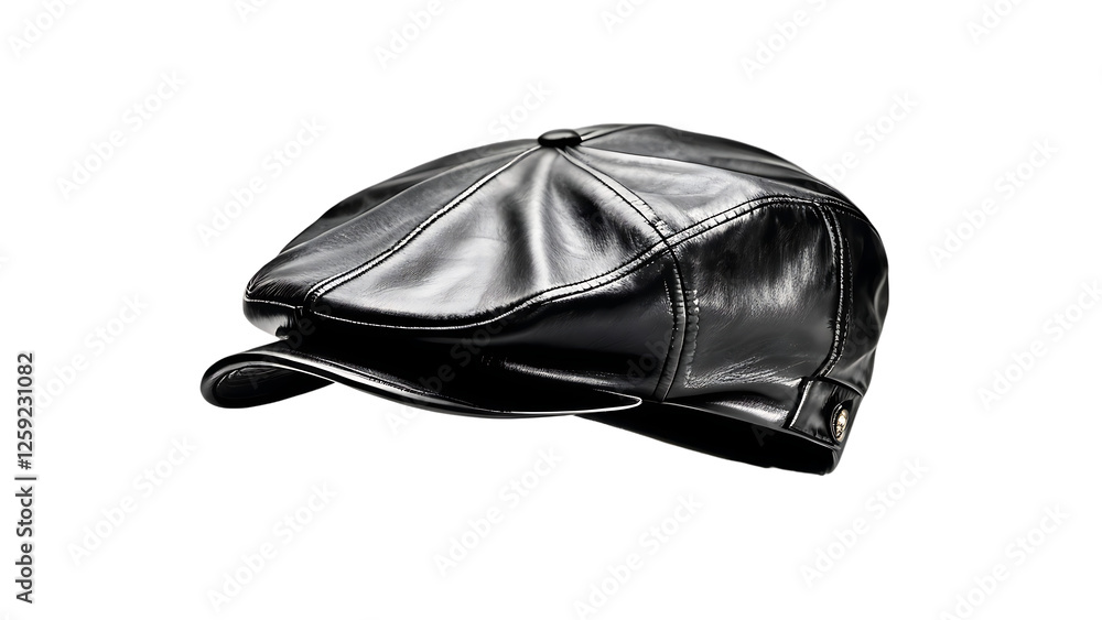 Black leather flat cap suitable for fashion blogs, urban lifestyle websites, and vintage style social media posts. Ideal for stylish outfit inspiration. Black leather flat cap suitable for fashion blogs, urban lifestyle websites, and vintage style social media posts. Ideal for stylish outfit inspiration.