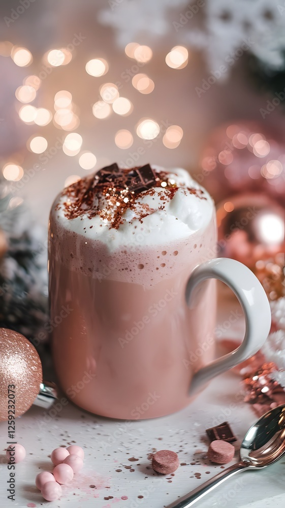 Frothy rose-pink hot cocoa.version second.. Frothy rose-pink hot cocoa.version second..