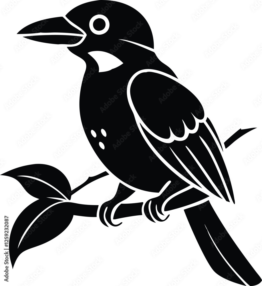 Obraz premium black and white silhouette of woodpecker on branch vector