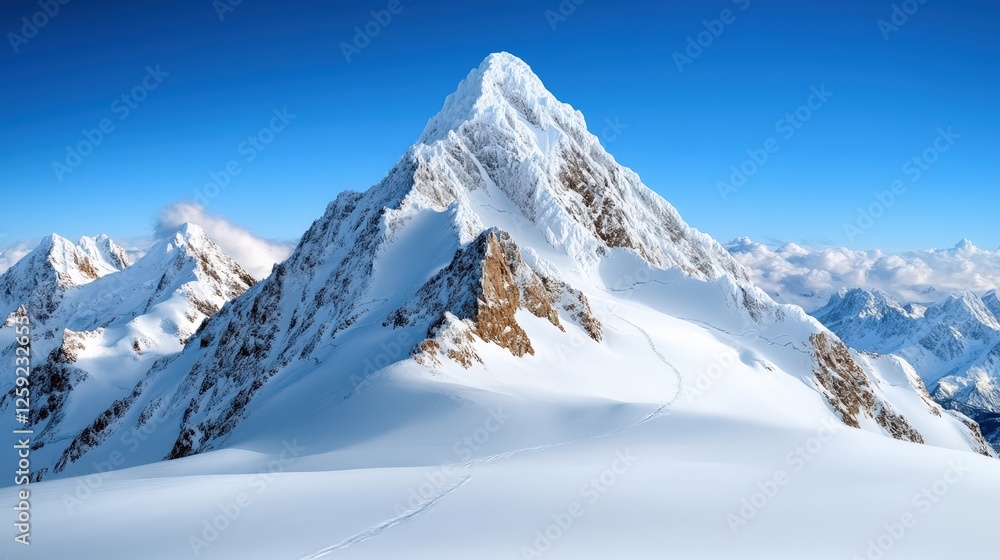 Obraz premium Winter snow-covered mountain peaks in europe adventure travel scenic landscape majestic environment panoramic view