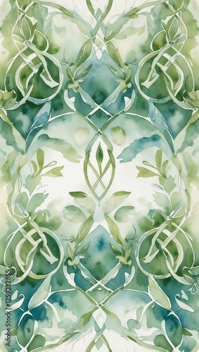 Obraz na płótnie Celtic Pattern Background in Green, watercolor 