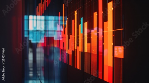 Colorful Financial Data Charts Illuminating Market Trends in Dim Lighting