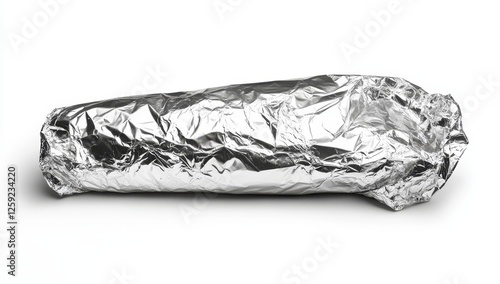 Foil-wrapped food roll isolated on white background photo