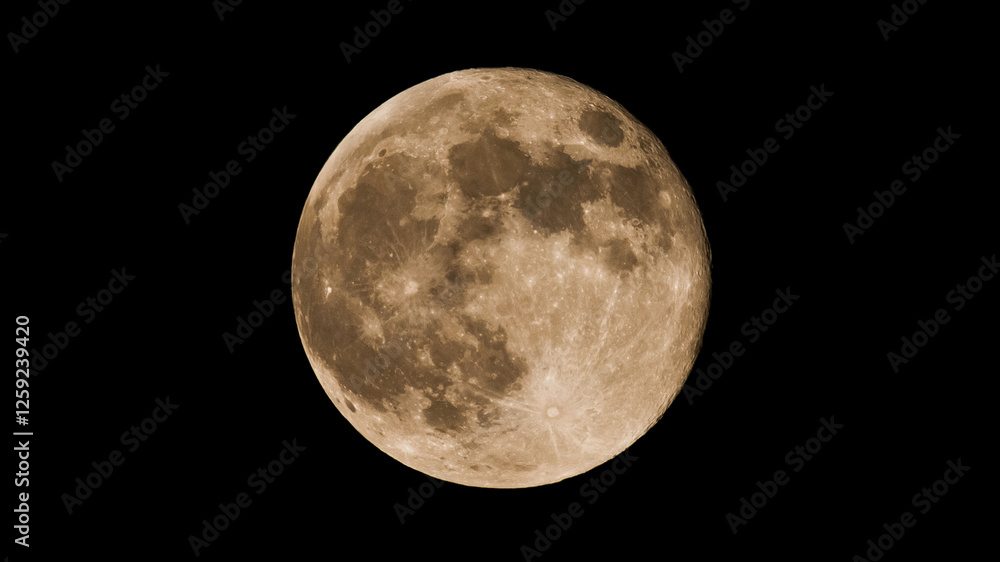 Obraz premium Beautiful photo of full super moon, Hunters moon isolated against a black night sky background with copy space.