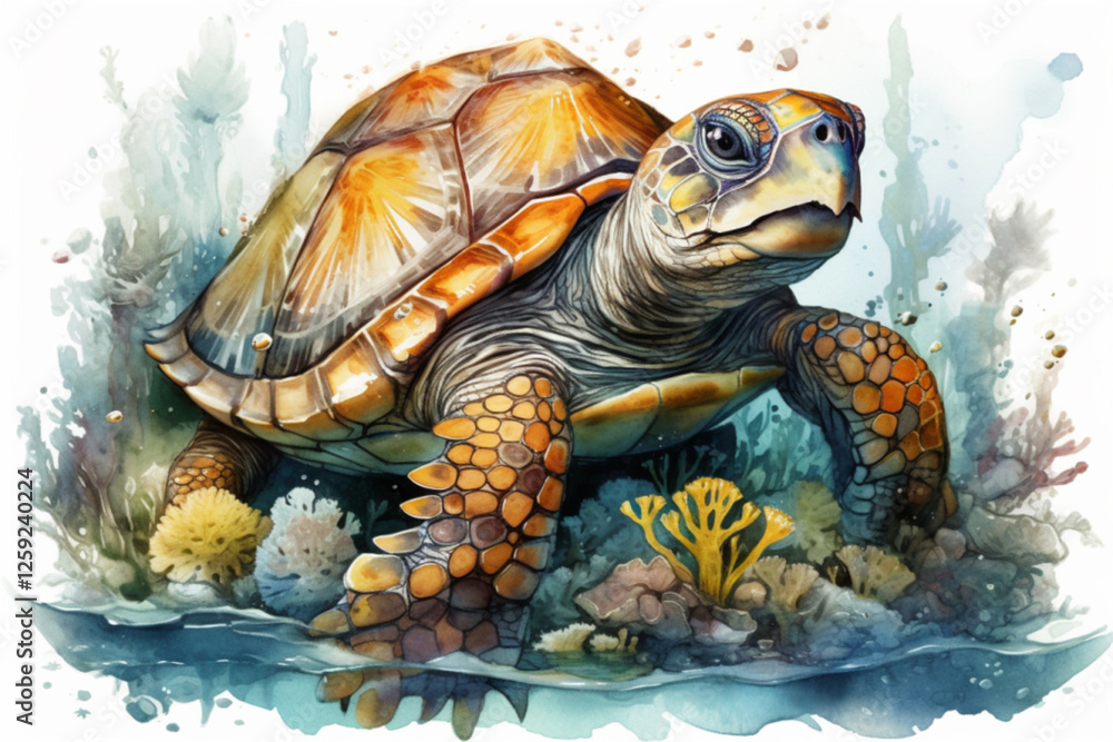 Fototapeta premium sea turtle on white background., watercolor style, Generative AI