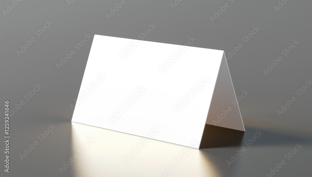 Blank Tent Card Mockup: A pristine white tent card mockup, subtly illuminated, rests on a reflective gray surface, offering a clean and versatile template for design presentations. Blank Tent Card Mockup: A pristine white tent card mockup, subtly illuminated, rests on a reflective gray surface, offering a clean and versatile template for design presentations.