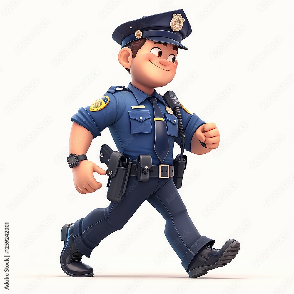 Friendly Police Officer Cartoon Character: 3D Render of a Smiling Policeman on Patrol Friendly Police Officer Cartoon Character: 3D Render of a Smiling Policeman on Patrol