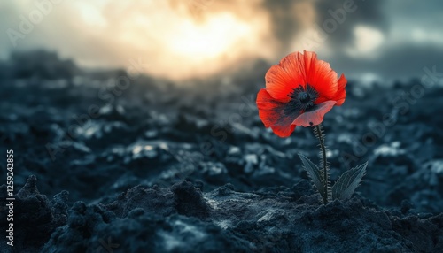 Resilient Red Poppy A Flower of Hope in Barren Field