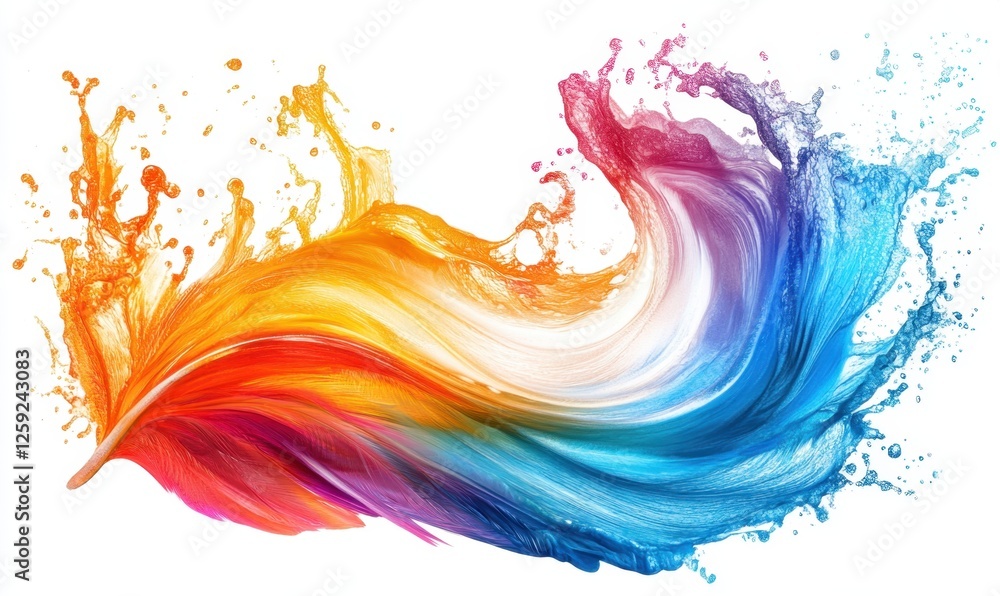Colorful paint feather splash, abstract art, white background, design element Colorful paint feather splash, abstract art, white background, design element