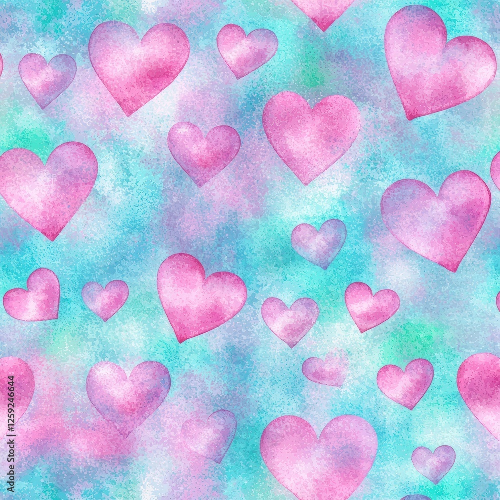 Obraz premium Dreamy Pastel Pink and Blue Watercolor Background with Heart Shapes for Creative Projects