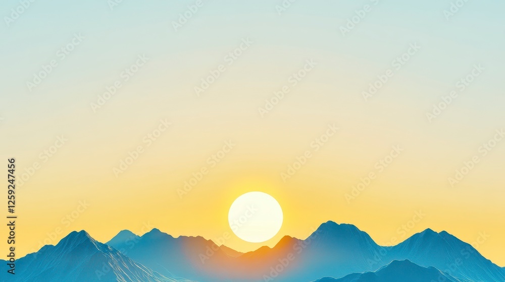 Fototapeta premium Serene Sunset Over Blue and Yellow Mountains