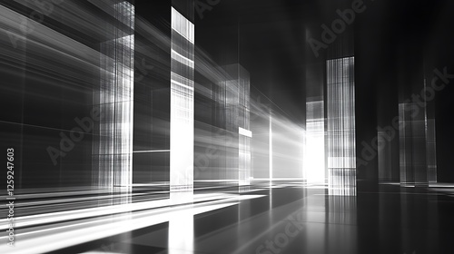 Futuristic city, light streaks, dark background, abstract art