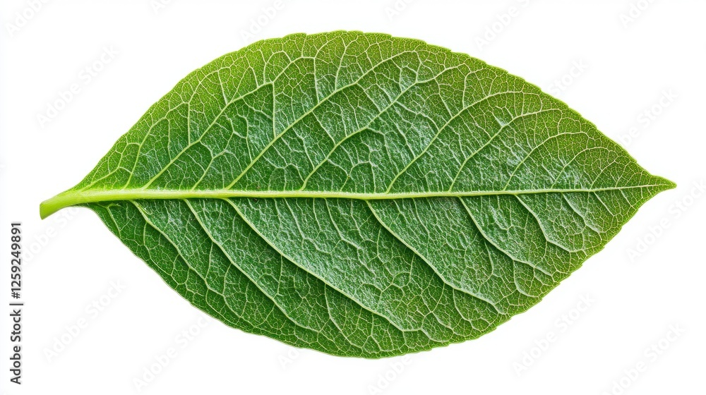 Obraz premium Single Green Leaf Close Up on White Background