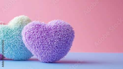Fluffy pastel hearts on pink background, Valentine's Day card design