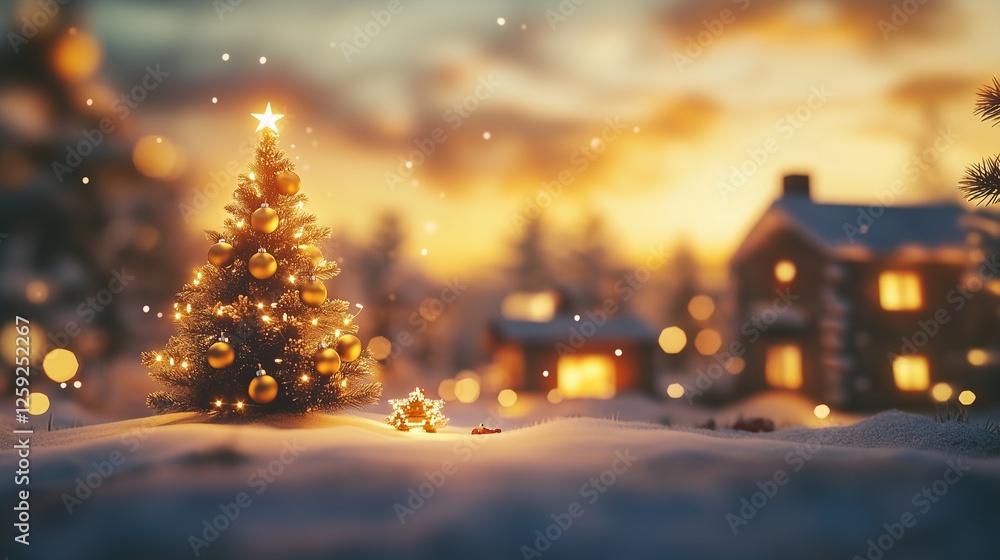 Christmas tree in the snow. Christmas lights and decorations on a christmas tree. A scene of stars glowing in the atmosphere of a winter celebration. Snow-covered lifestyle christmas tree. Christmas tree in the snow. Christmas lights and decorations on a christmas tree. A scene of stars glowing in the atmosphere of a winter celebration. Snow-covered lifestyle christmas tree.