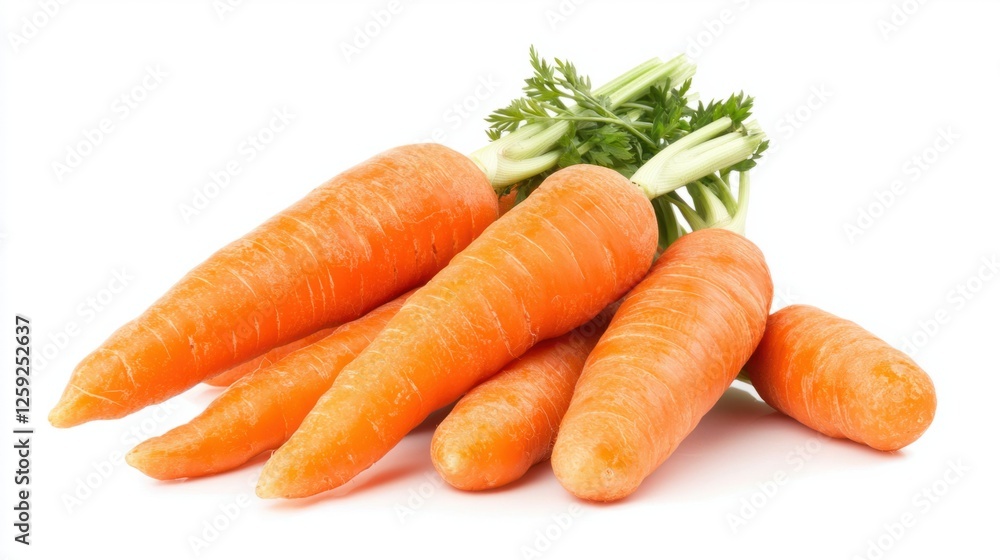 Fresh Orange Carrots with Green Tops Isolated on White Background Fresh Orange Carrots with Green Tops Isolated on White Background