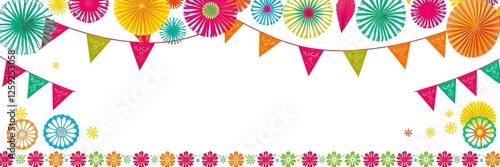 Colorful decorations and traditional Mexican papel picado banners for National Hispanic Heritage Month celebration, Hispanic, festive, cultural