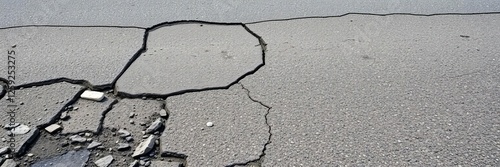 Cracked and uneven road surface with poor quality asphalt captured on mobile device, substandard, deteriorated road, infrastructure fail