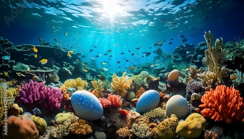 Whimsical Marine Easter Celebration with Festive Eggs on the Ocean Floor