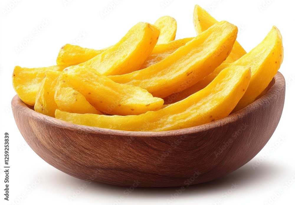 Crispy Potato Wedges In Wooden Bowl (Close Up) Crispy Potato Wedges In Wooden Bowl (Close Up)