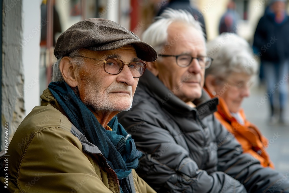 Portrait of an elderly man with glasses and a cap on the street. Portrait of an elderly man with glasses and a cap on the street.