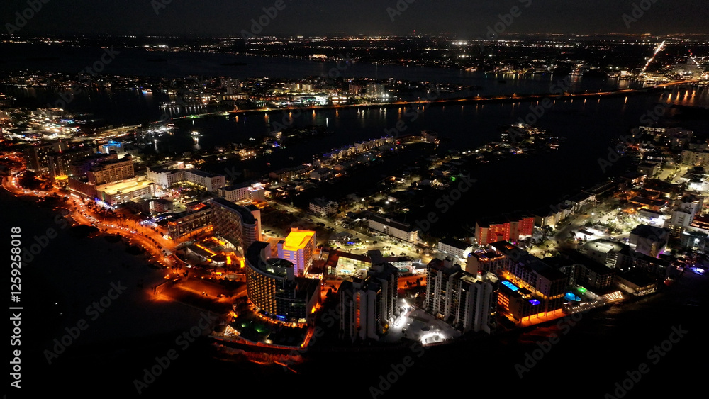 Fototapeta premium Clearwater Skyline At Clearwater In Florida United States. Illuminated City. Night City Scenery. Downtown District. Clearwater Skyline At Clearwater In Florida United States. Amazing Cityscape.
