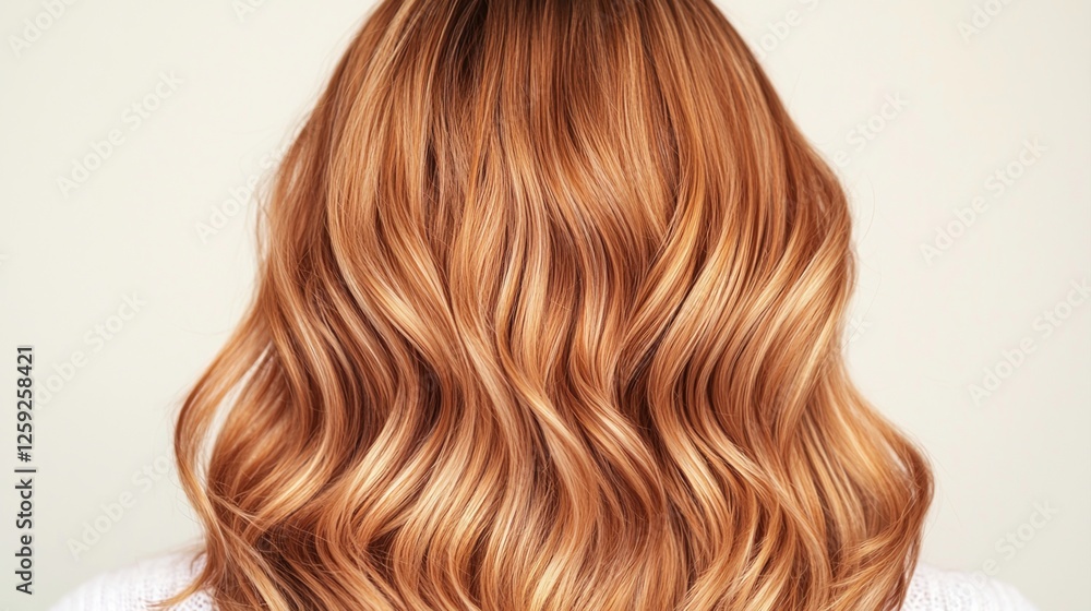 Fototapeta premium Hair Care Concepts. Long, wavy, auburn hair viewed from the back against a neutral background.