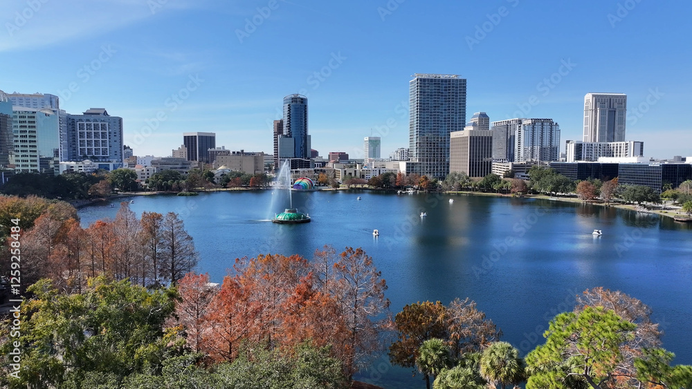 Obraz premium Orlando Skyline At Orlando In Florida United States. Downtown Cityscape. Corporate Buildings Background. Orlando At Florida United States. High Rise Buildings. Business District.