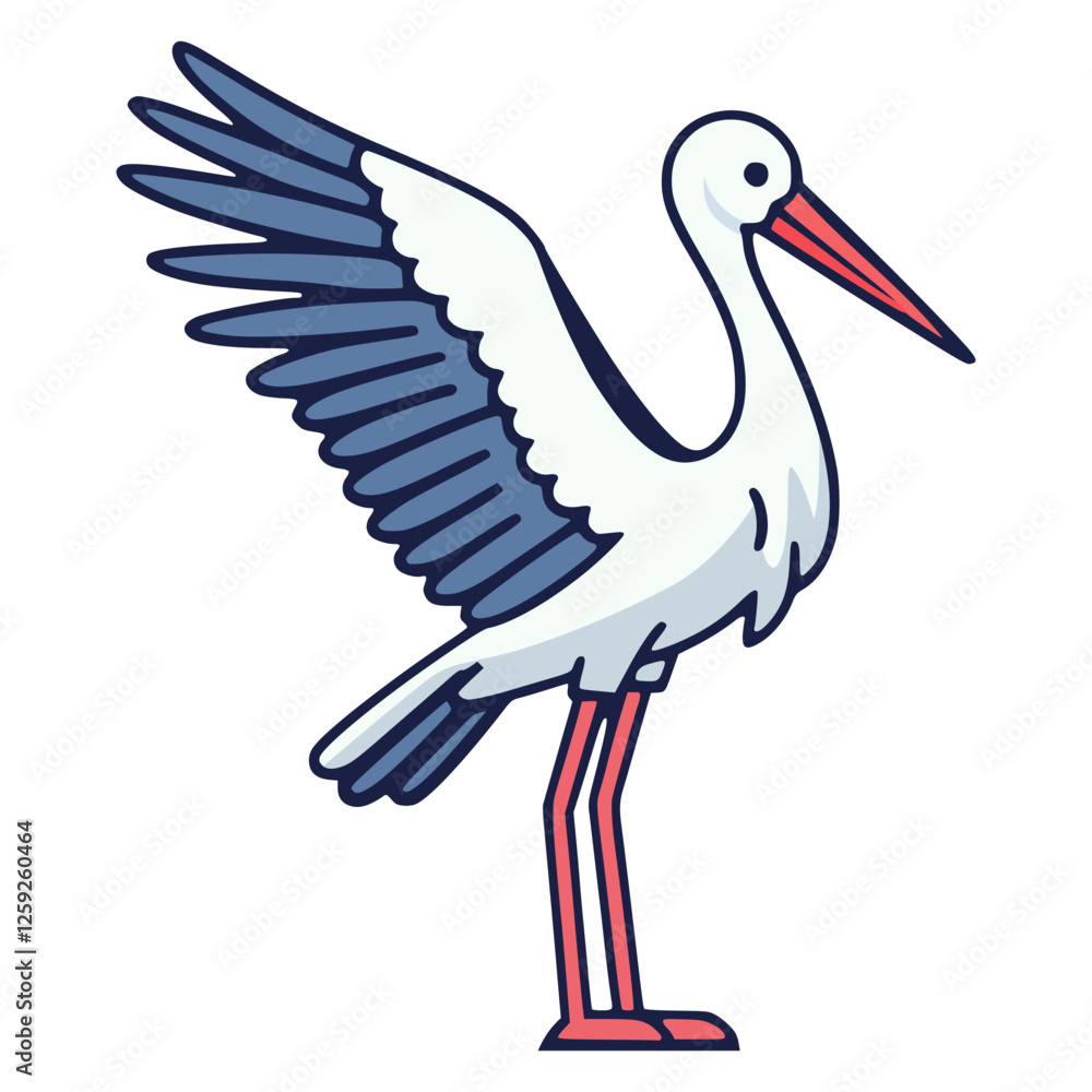 Fototapeta premium stork bird wild animal fly flat color vector illustration template design