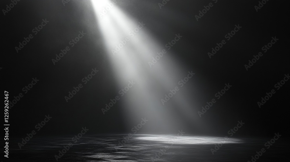 Light on dark  floor in empty room,moody stage light background, spotlights illuminating empty stage with dark background,creating a dramatic and focused illumination highlights the texture of floor