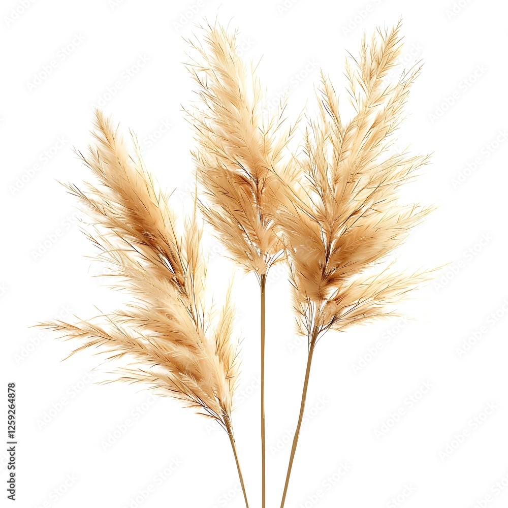 Fototapeta premium White Feather Reed Grass Isolated on White Background. Beautiful Feather Reed Grass Flower