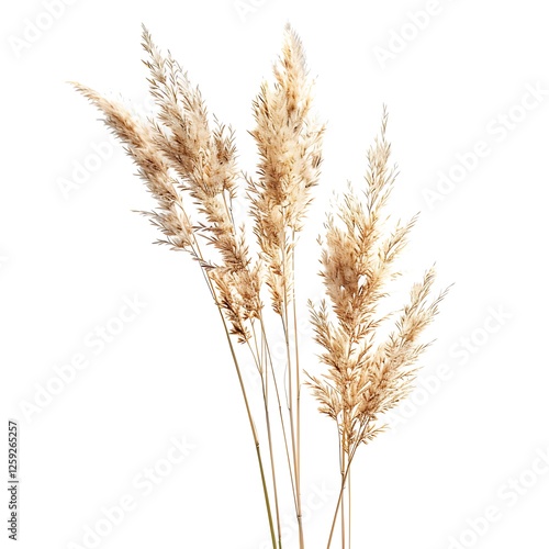White Feather Reed Grass Isolated on White Background. Beautiful Feather Reed Grass Flower