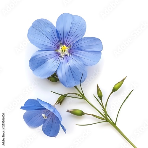 Blue Flax Isolated on White Background. Beautiful Flax Flower