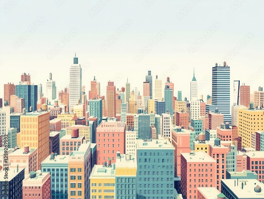 Fototapeta premium Create a bustling cityscape from a worms-eye view,