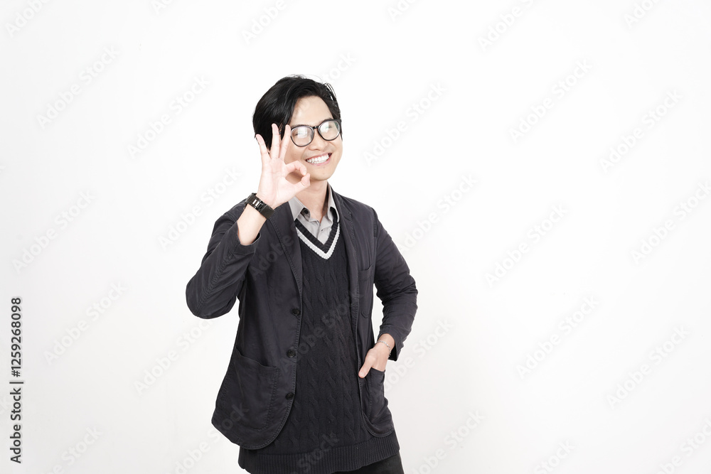 Showing Okay Sign, Approve Concept Of Handsome Asian Man Isolated On White Background Showing Okay Sign, Approve Concept Of Handsome Asian Man Isolated On White Background