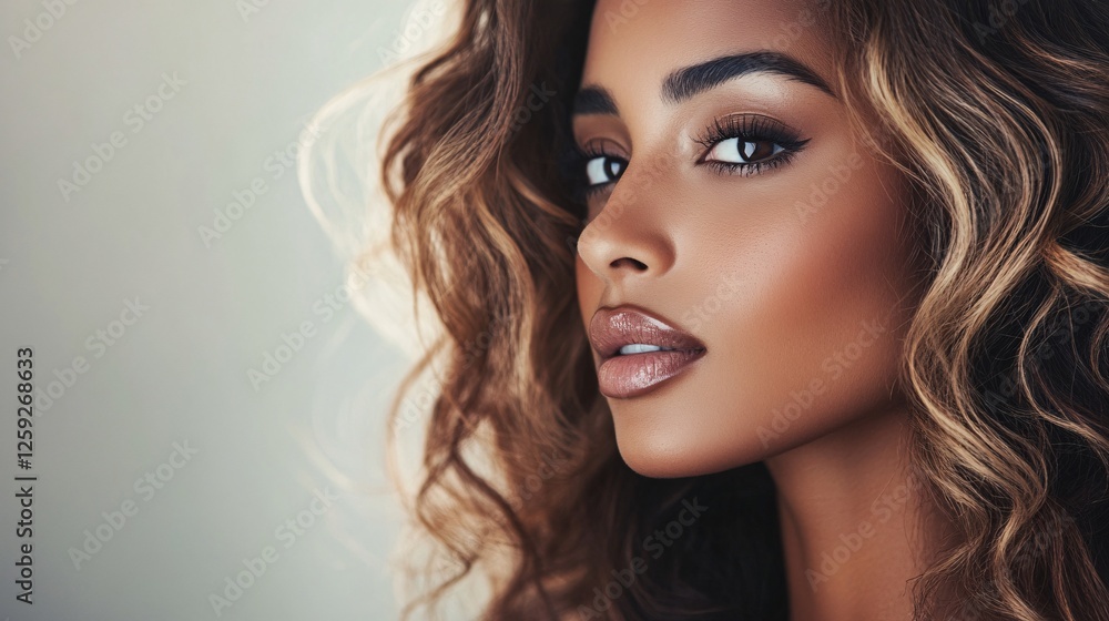 Fototapeta premium Beautiful woman posing with long curly hair