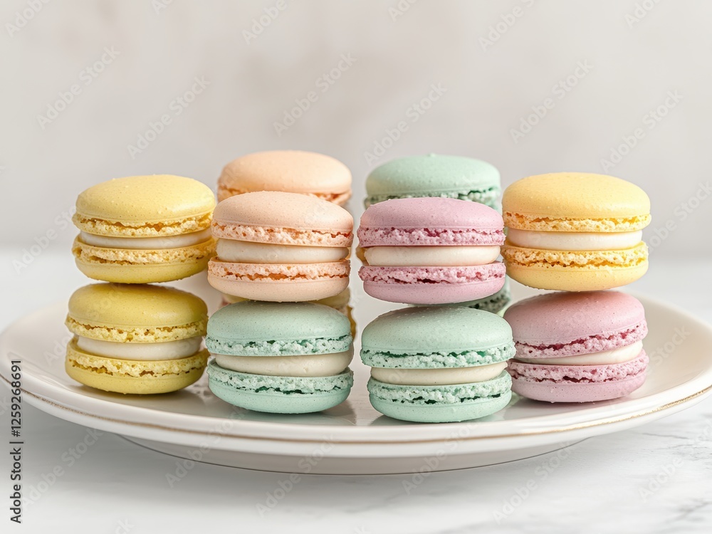 Fototapeta premium Pastel Macarons on White Plate