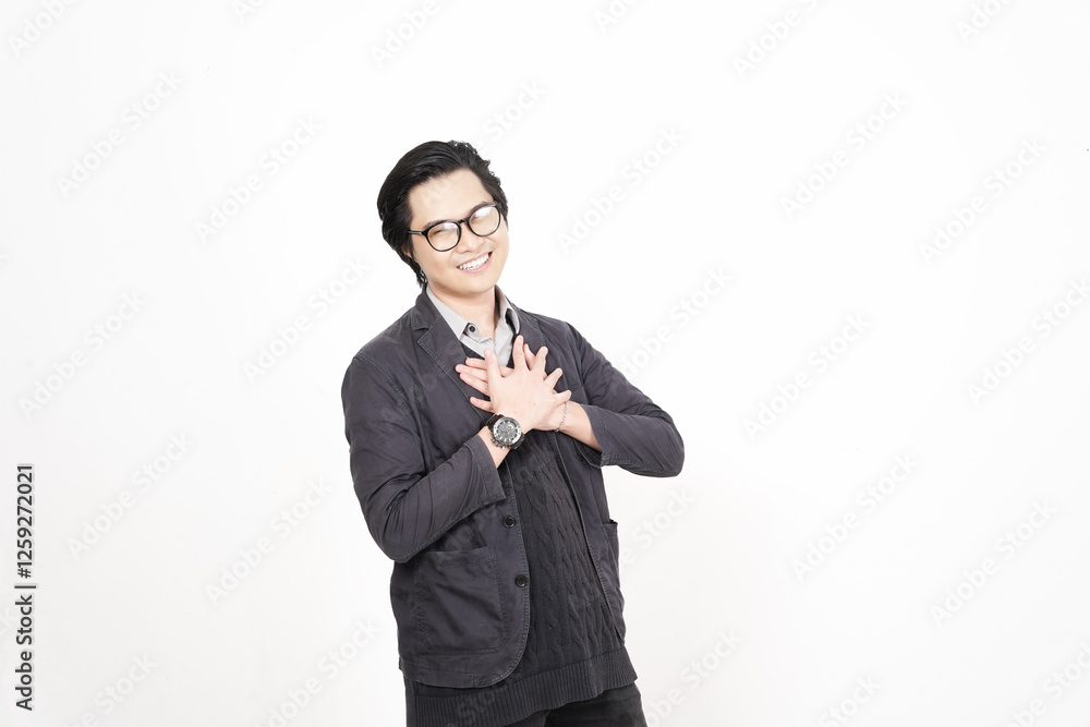 Hand on Chest for Grateful gesture Of Handsome Asian Man Isolated On White Background Hand on Chest for Grateful gesture Of Handsome Asian Man Isolated On White Background