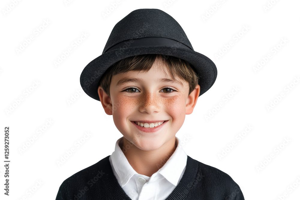 Happy school boy in black hat with smiling isolated on white or transparent, PNG Happy school boy in black hat with smiling isolated on white or transparent, PNG