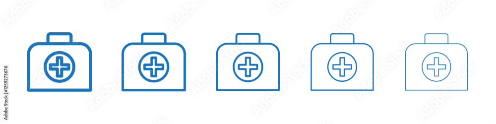 Medical aid kit icon Symbol collection thin outline set Medical aid kit icon Symbol collection thin outline set