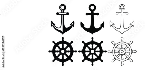 Anchor and Ship Wheel Icons silhouettes vector illustration with white background