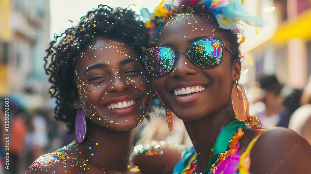 A beautiful photo of happy smiling friends having fun at the street carnival in Brazil, Salvador Bahia, Recife A beautiful photo of happy smiling friends having fun at the street carnival in Brazil, Salvador Bahia, Recife