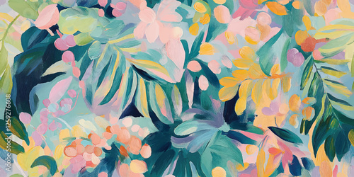 Modern tropical floral pattern. Colorful abstract contemporary seamless pattern. Hand drawn unique print painting of a rainforest photo