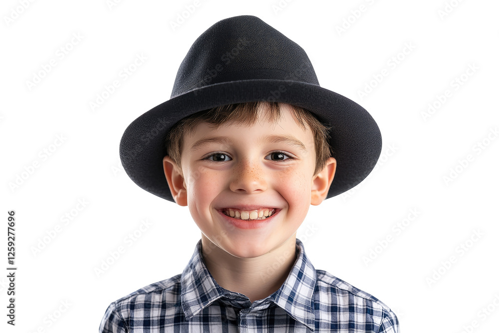 Happy school boy in black hat with smiling isolated on white or transparent, PNG Happy school boy in black hat with smiling isolated on white or transparent, PNG