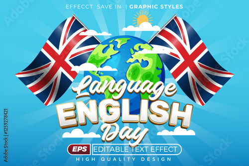 Editable 3d text effect language english day