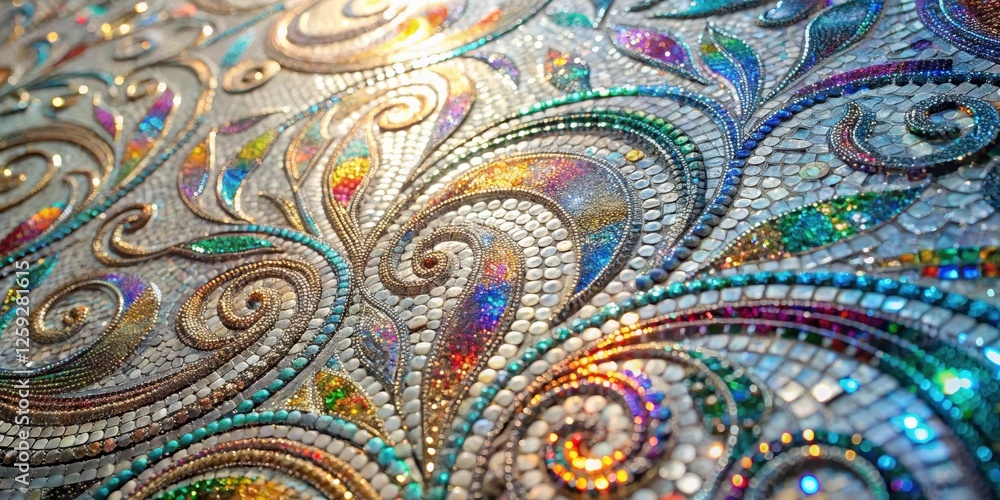 Intricate Jewel-Toned Mosaic Artwork Featuring Swirling Patterns and Radiant Gemstones Intricate Jewel-Toned Mosaic Artwork Featuring Swirling Patterns and Radiant Gemstones