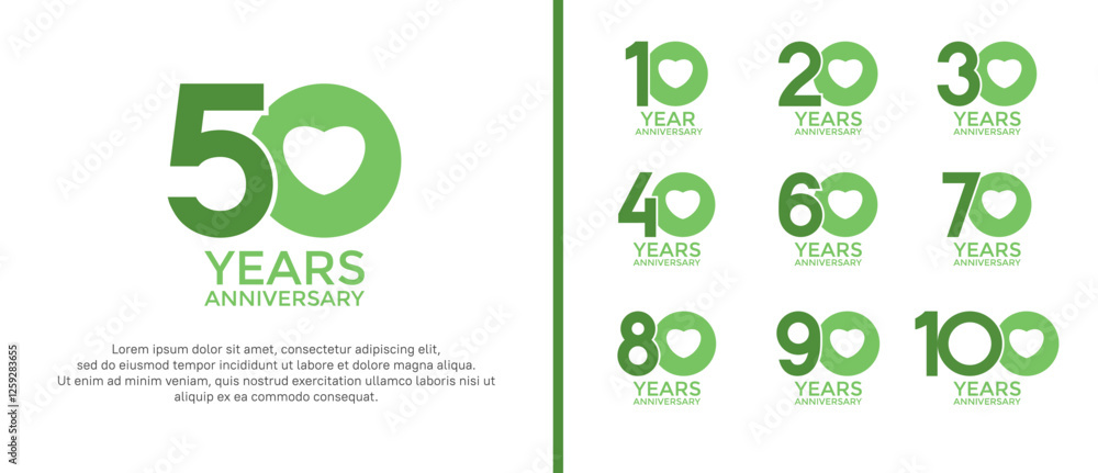 set of anniversary logo flat green color on white background for celebration moment set of anniversary logo flat green color on white background for celebration moment